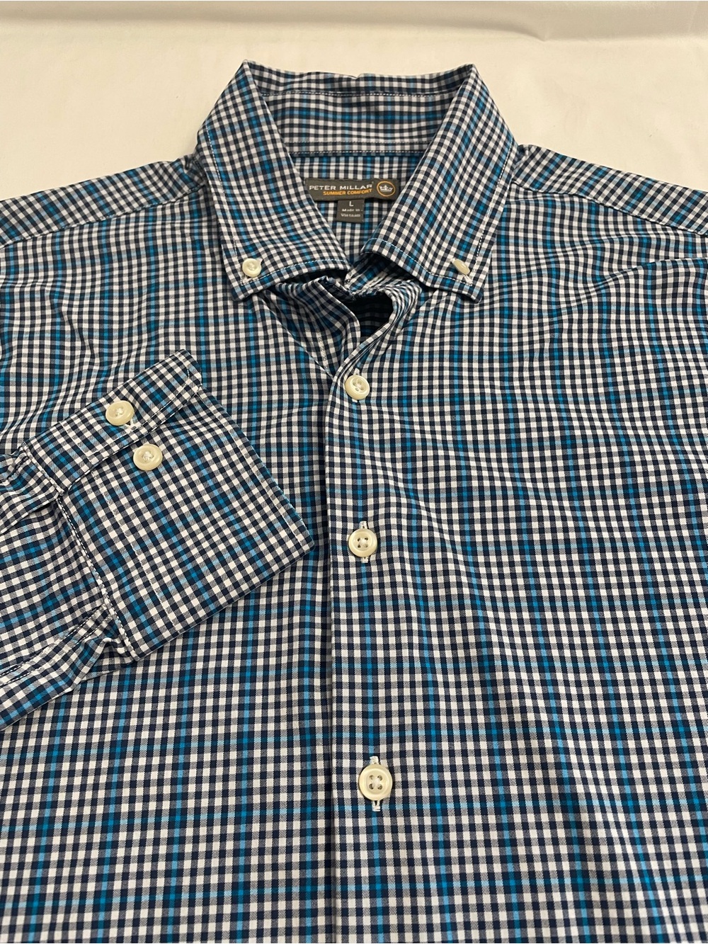 Peter Millar Summer Comfort Performance Plaid Button Down Shirt Men's Large